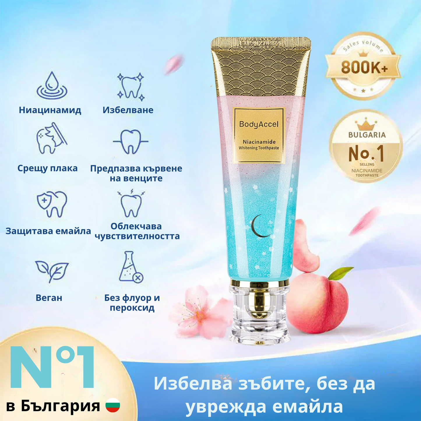 BodyAccel Натурална избелваща паста – Нежна формула с ниацинамид